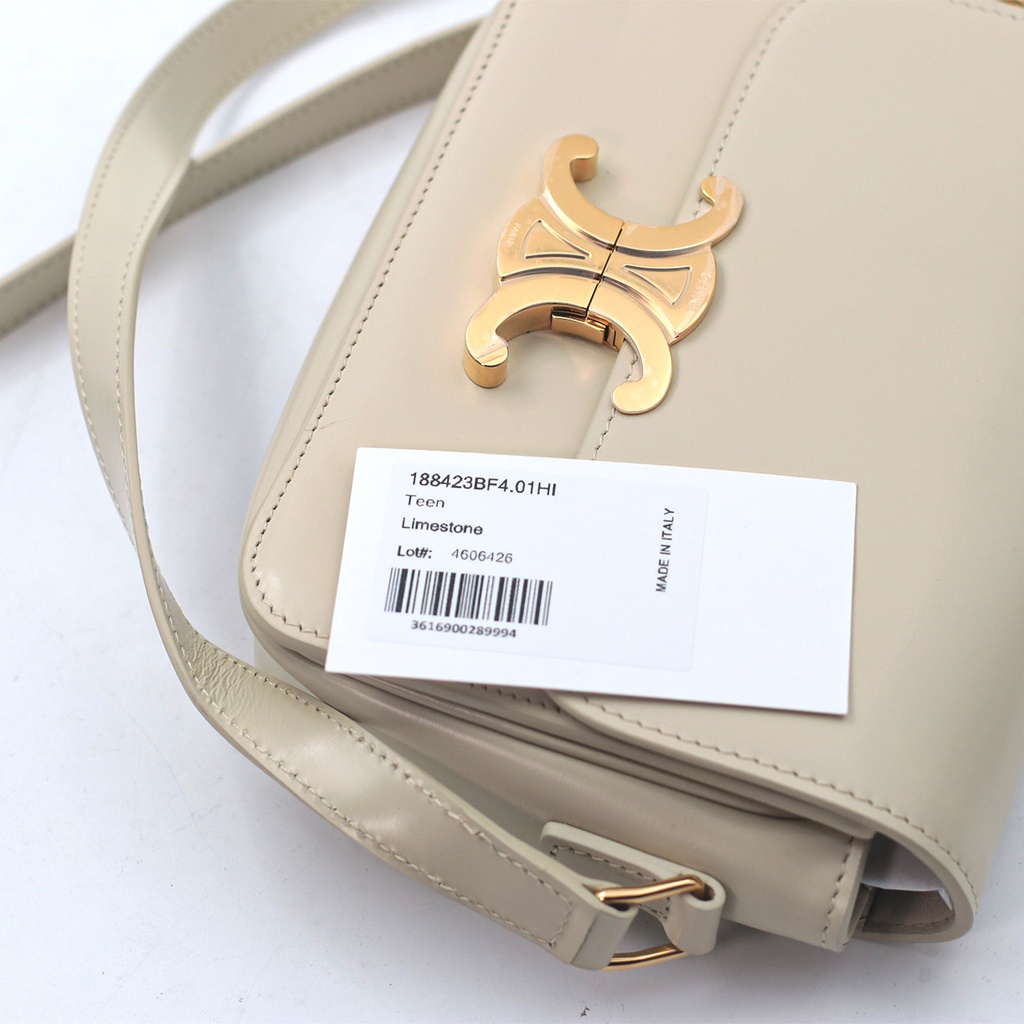 Celine Teen Limestone  Bag Beige  In Shiny Calfskin Limestone