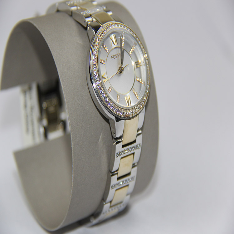 NEW FOSSIL 3 PC SET SILVER+GOLD 2 TONE WATCH+1 BANGLE BRACELET bq2179set