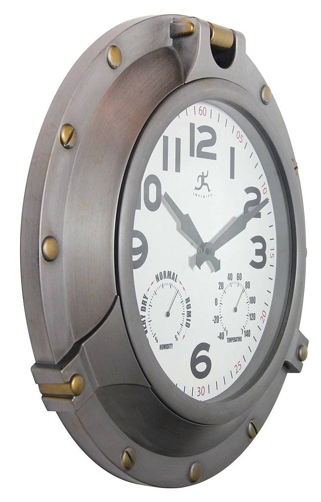 Infinity Instruments Porthole Clock, Antique Silver