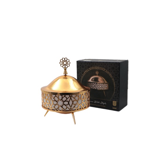 Bowl With Cover Color: Gold Material : Porcelain Bowl With Steel Cover & Stand Size: XL